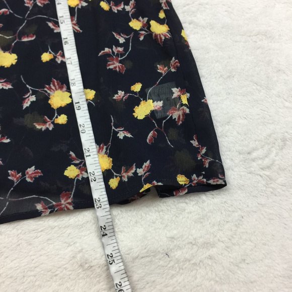 New! Lush Blouse Top Size M Black Yellow Floral Print Sheer Chiffon Long Sleeve - Picture 14 of 15